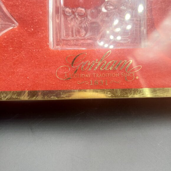 Vintage Set of 3 Gorham Clear Lead Crystal Glass Ornaments Bell Gift Tree w/Box - Picture 2 of 7